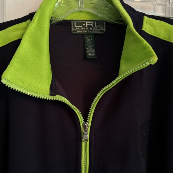 Ralph Lauren Active Set Zip Track Jacket-XL & Pants-L NavyBlue Lime Green w Logo - Picture 2 of 8